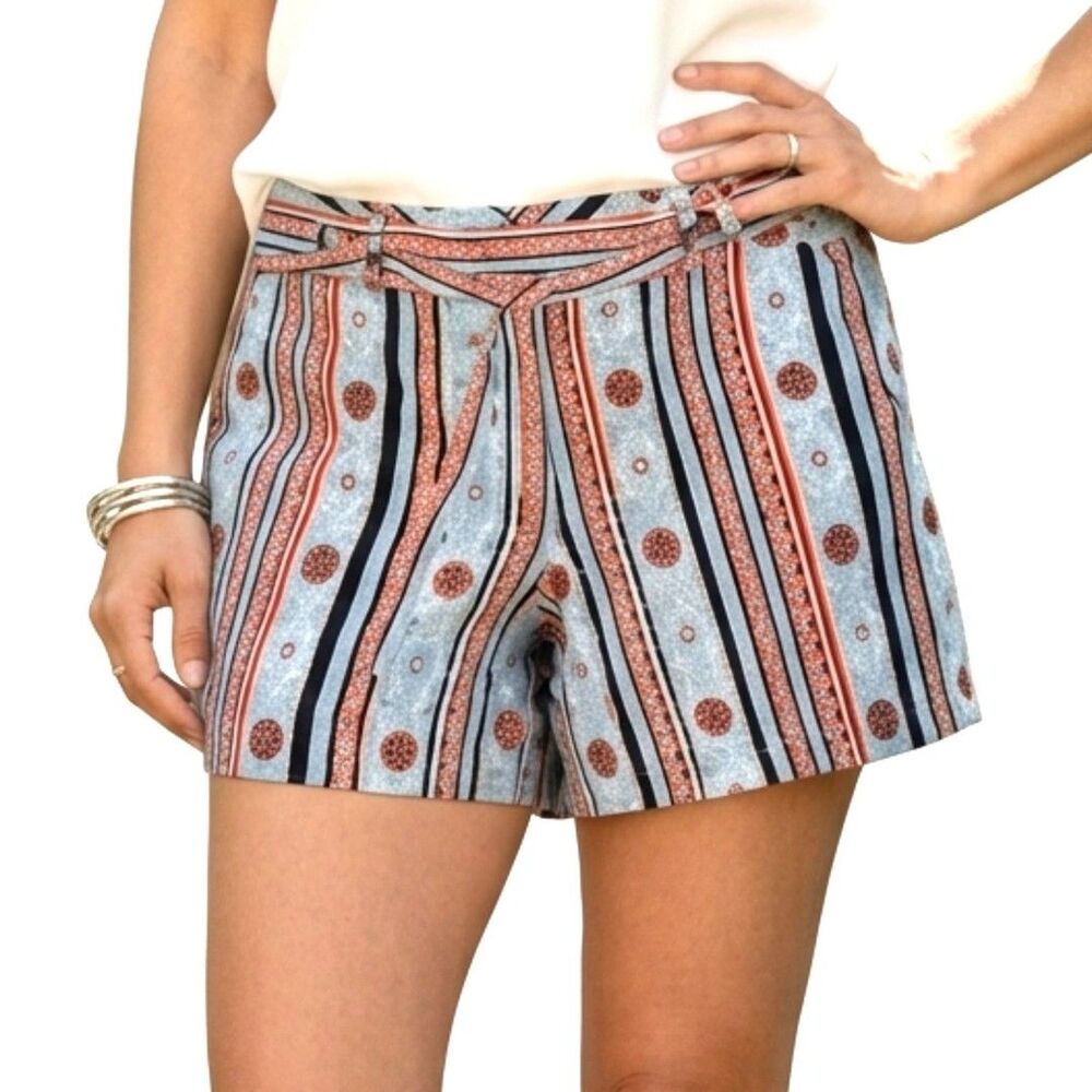 LOFT ANN TAYLOR Shorts Vertical Stripes Blue/Red/White Drawstring Women Size 14